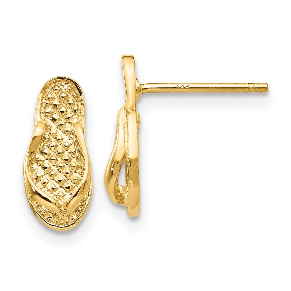 14k Yellow Gold Flip Flop Stud Earrings Gift for Women