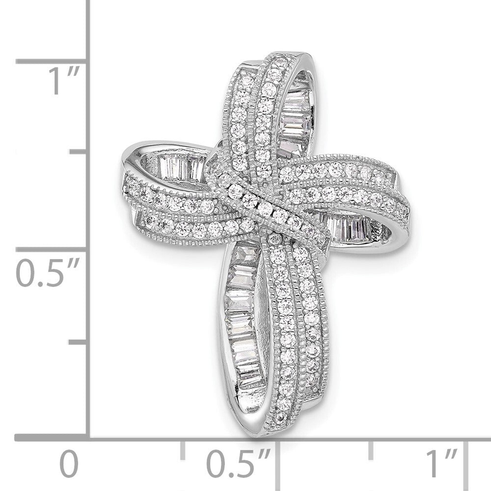 Sterling Silver Rhodium-plated Fancy Cubic Zirconia Cross Pendant Slide