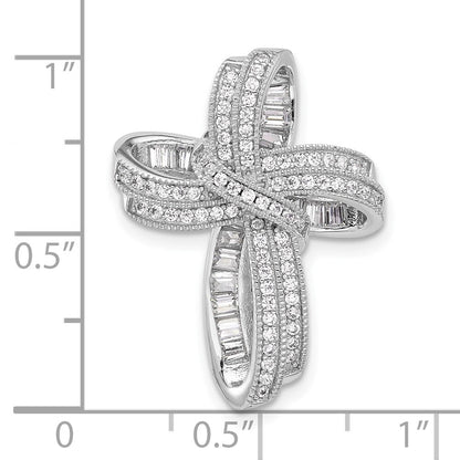 Sterling Silver Rhodium-plated Fancy Cubic Zirconia Cross Pendant Slide