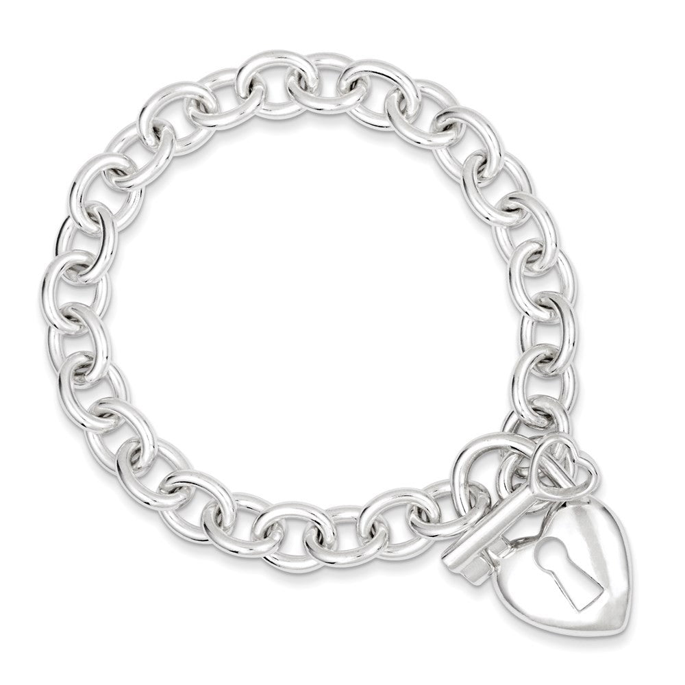 Sterling Silver Polished Heart and Key Bracelet
