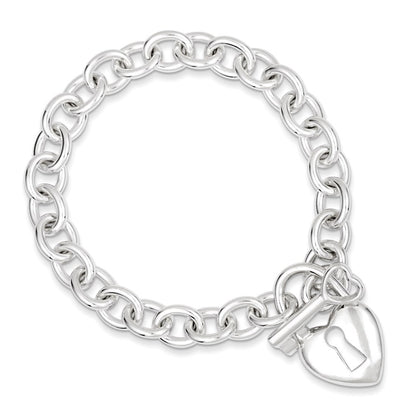 Sterling Silver Polished Heart and Key Bracelet