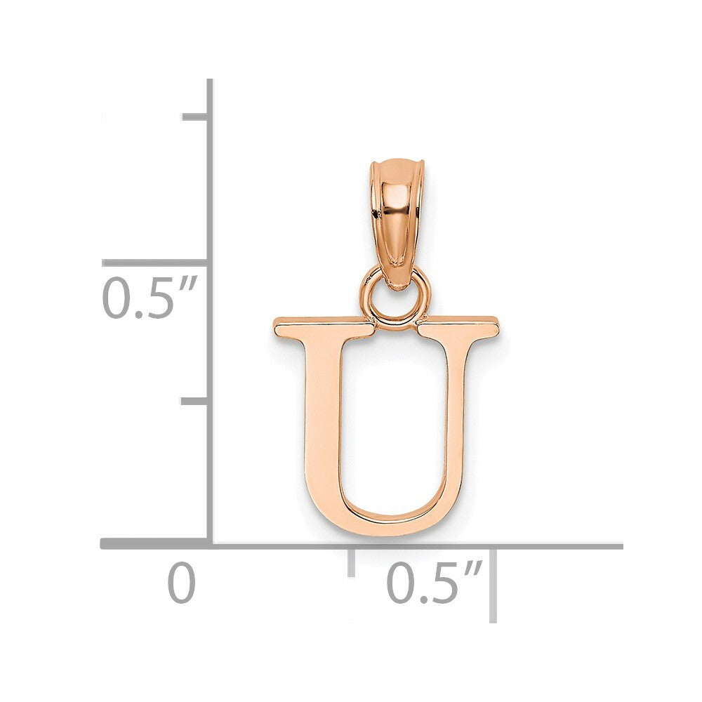 14k Rose Gold Polished Block Letter U Initial Pendant for Women