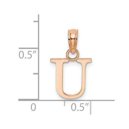 14k Rose Gold Polished Block Letter U Initial Pendant for Women