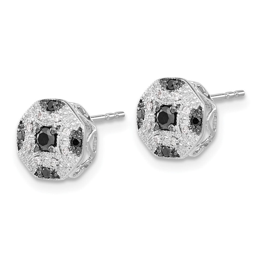 14k White Gold Fancy White and Black Diamond Stud Earrings