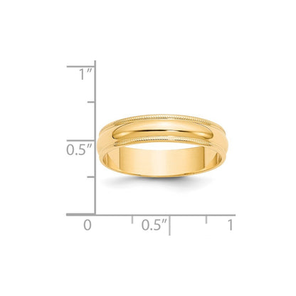 14K Yellow Gold 5mm Lightweight Milgrain Half Round Wedding Band Ring Size 6