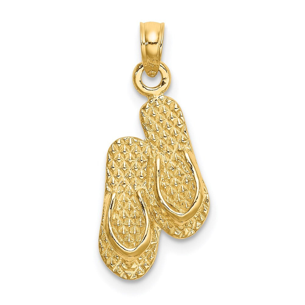 14k Yellow Gold 3D KEY WEST Double Flip Flop Charm Pendant for Women