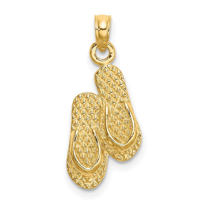 14k Yellow Gold 3D KEY WEST Double Flip Flop Charm Pendant for Women