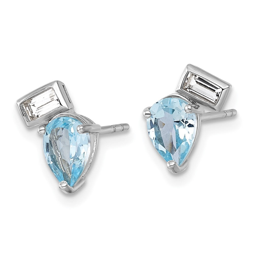 Sterling Silver Polished Pear Sky Blue and Emerald-cut Topaz Earrings
