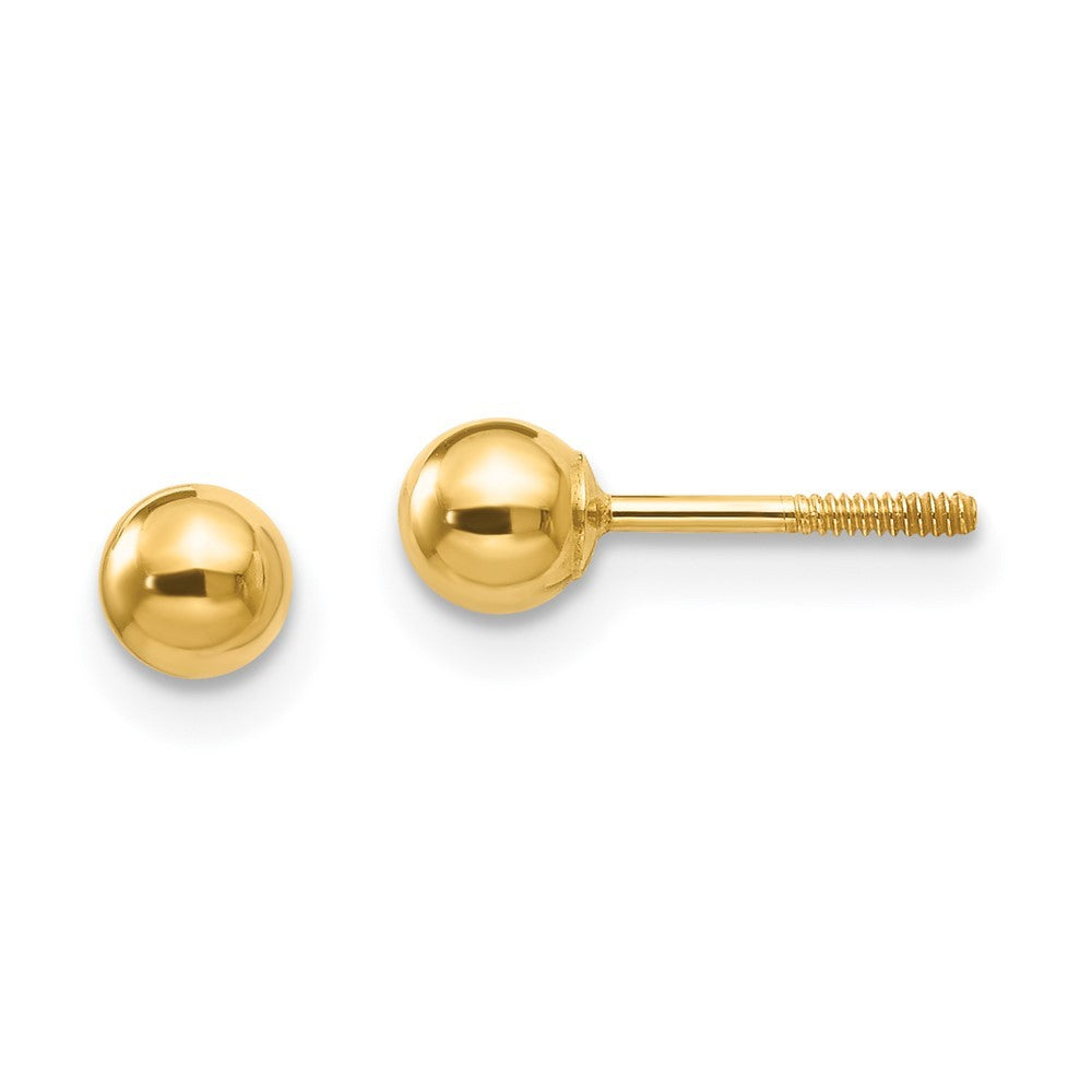 14k Yellow Gold Polished 4mm Ball Screwback Earrings