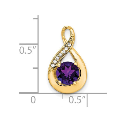 14k Yellow Gold 6mm Round Amethyst and Diamond Chain Slide