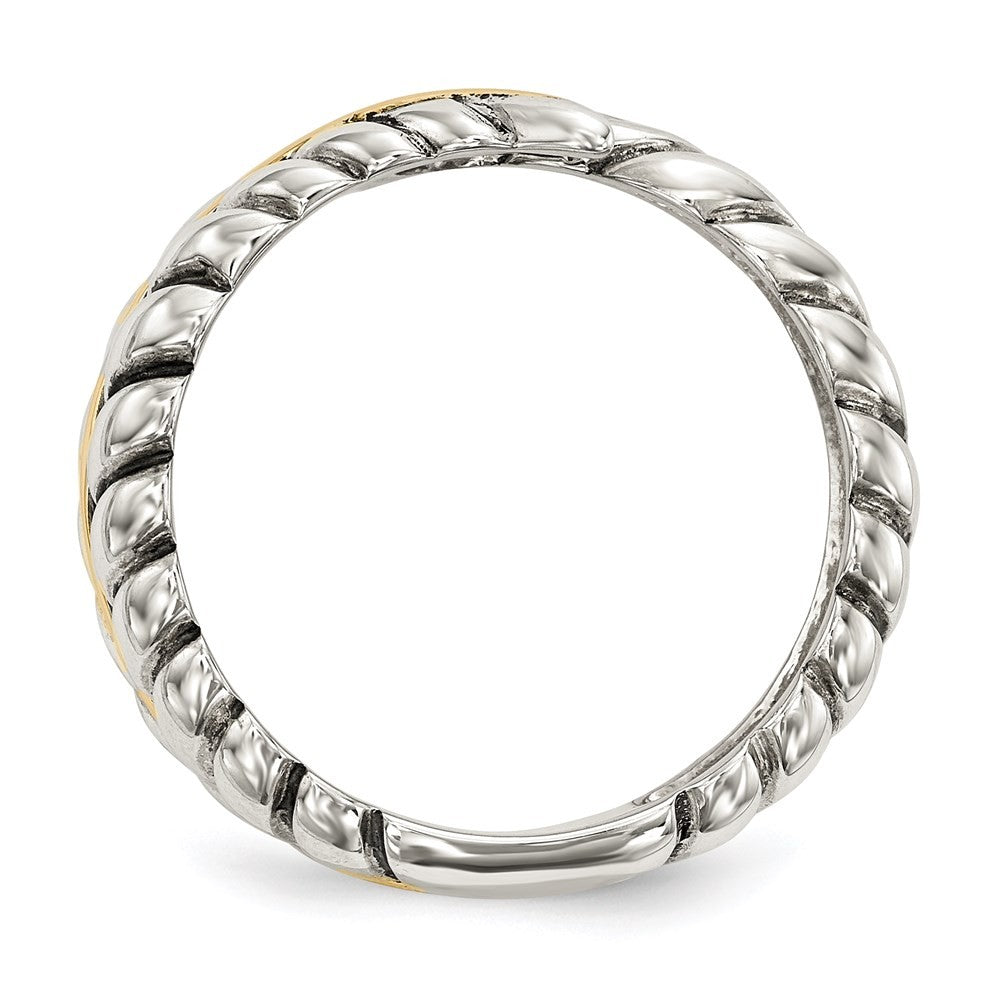 Sterling Silver 14k Antiqued Leaves Bypass Ring