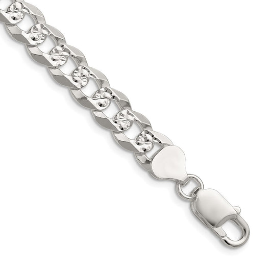 Sterling Silver 8.25mm Flat Diamond-Cut Pave Curb Chain Necklace