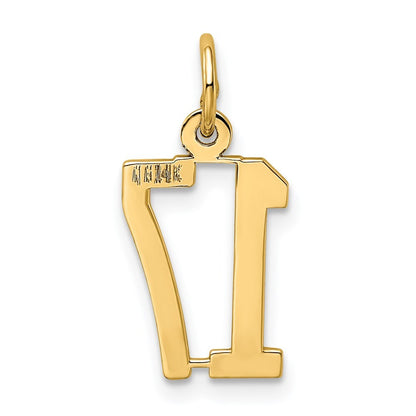 14k Yellow Gold Small Elongated Number 17 Charm Pendant for Women