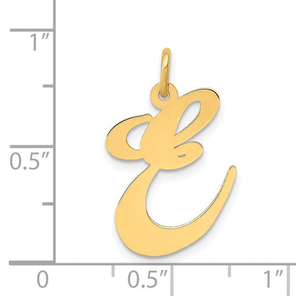 14k Yellow Gold Large Fancy Script Letter E Initial Charm Pendant for Women