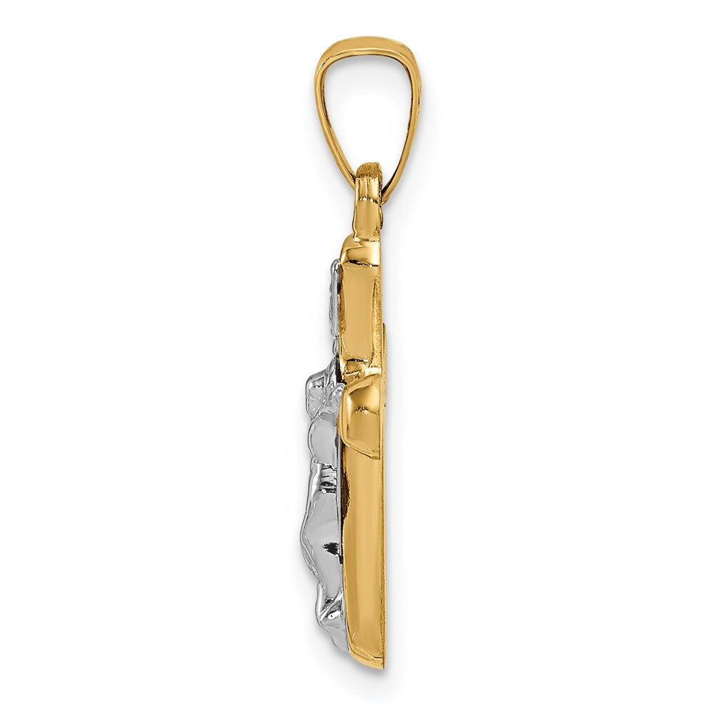 14k Yellow Gold Rhodium Polished INRI Rounded Crucifix Pendant for Women
