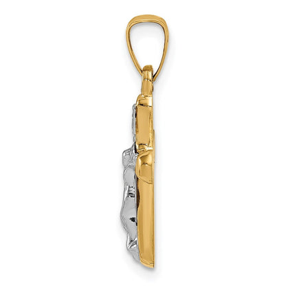 14k Yellow Gold Rhodium Polished INRI Rounded Crucifix Pendant for Women