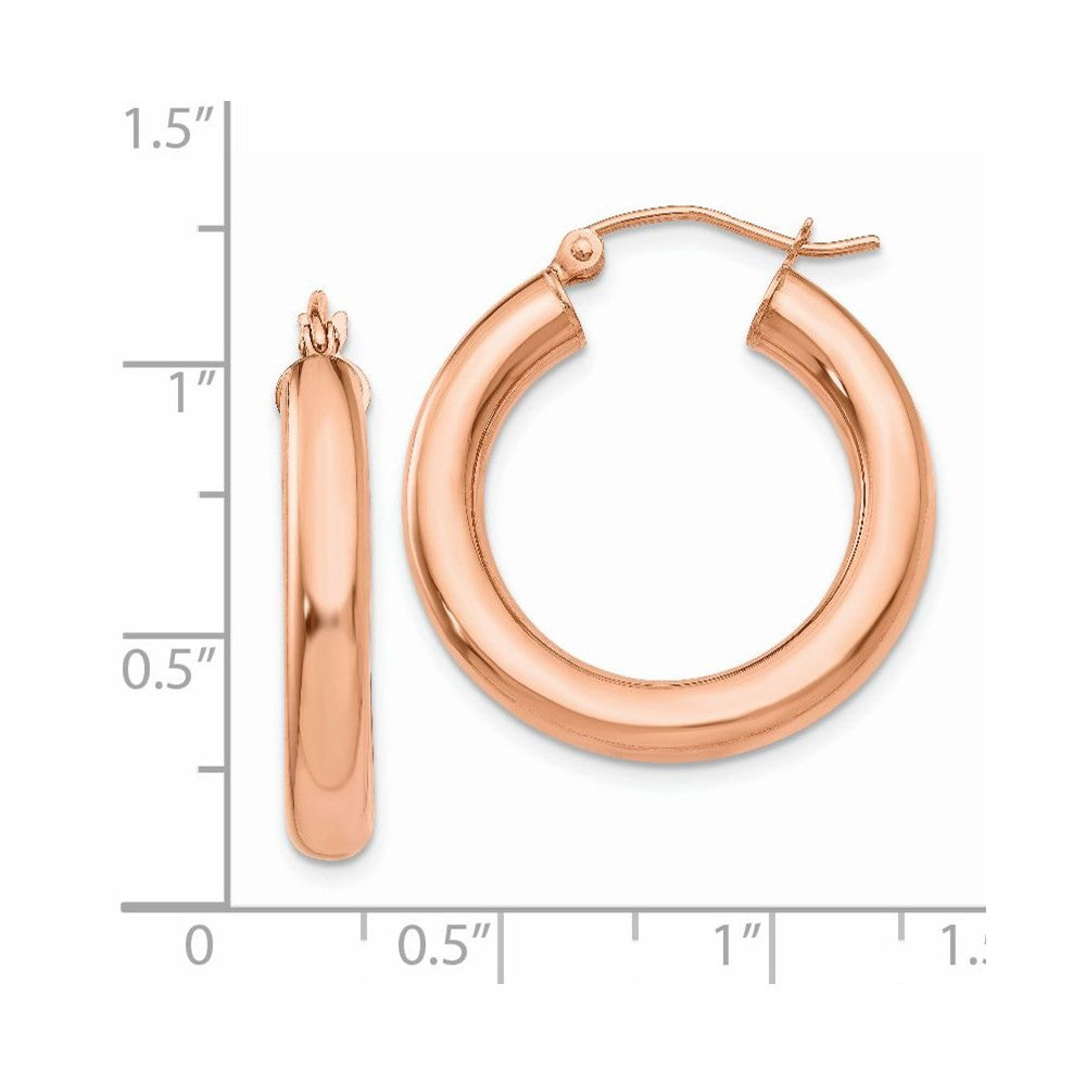 14k Rose Gold Polished 4mm Tube Hoop Earrings