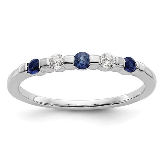 14k White Gold 1/10 carat Diamond and Blue Sapphire Complete Band Size 7