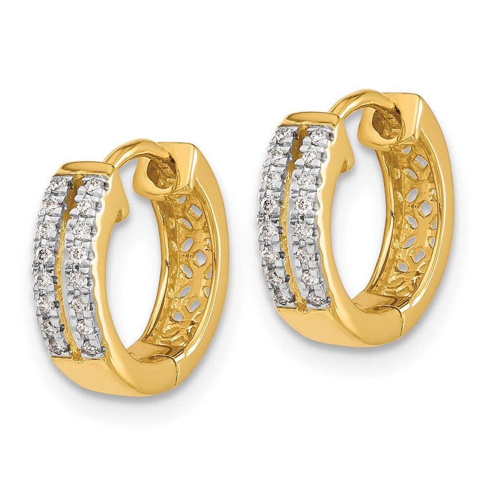 14k Yellow Gold Diamond Hinged Round Hoop Earrings