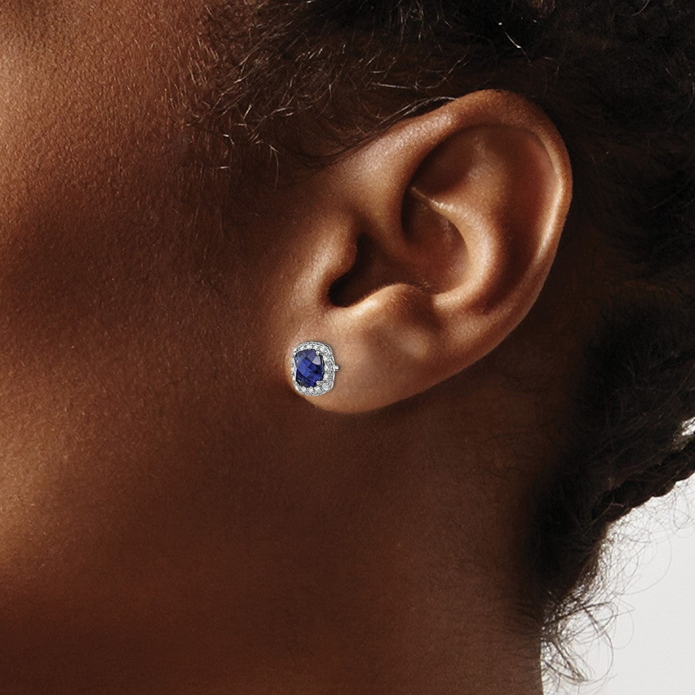 Sterling Silver Rhod-plated Created Blue/White Sapphire Earrings