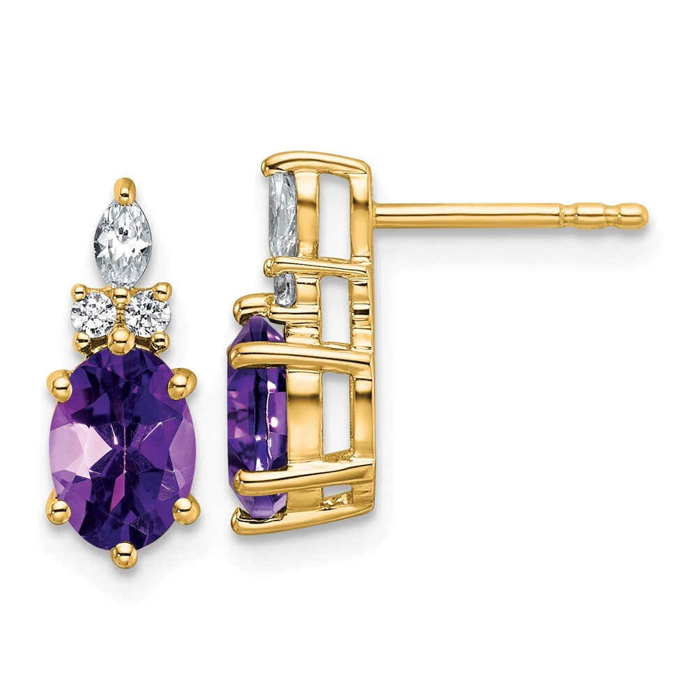 14k Yellow Gold Polished Diamond and Amethyst Twisted Drop & Dangle Earrings
