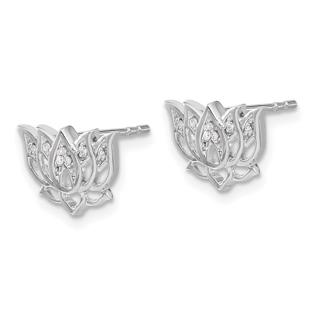 14k White Gold Diamond Lotus Flower Stud Earrings