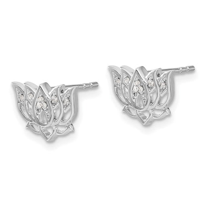 14k White Gold Diamond Lotus Flower Stud Earrings