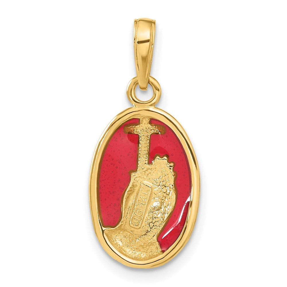 14k Yellow Gold Red Enamel Praying Hands and Cross Pendant for Women