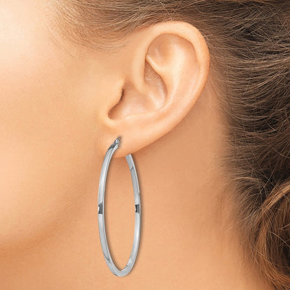 Sterling Silver Rhodium-plated 2x50mm Square Tube Hoop Earrings