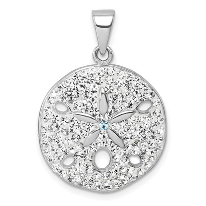 Sterling Silver Rhodium-Plated Polished White Crystal Sand Dollar Pendant