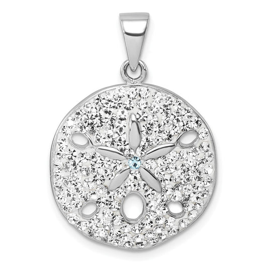 Sterling Silver Rhodium-Plated Polished White Crystal Sand Dollar Pendant