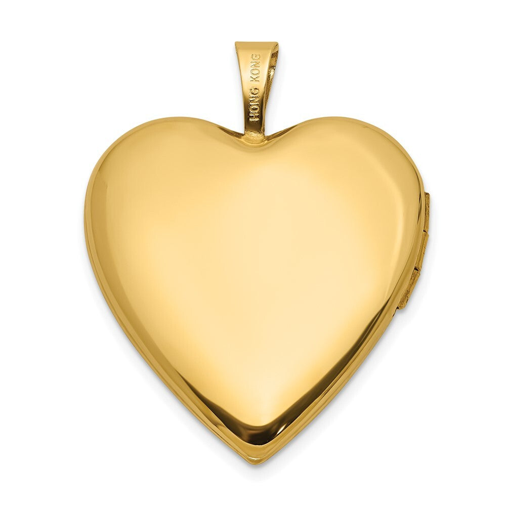 14k Yellow Gold 20mm Polished Diamond Heart Locket Pendant for Women