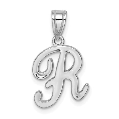 14k White Gold Script Letter R Initial Pendant for Women