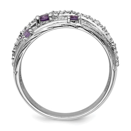 Sterling Silver Rhodium-plated Polished Amethyst and Diamond Ring Size 6