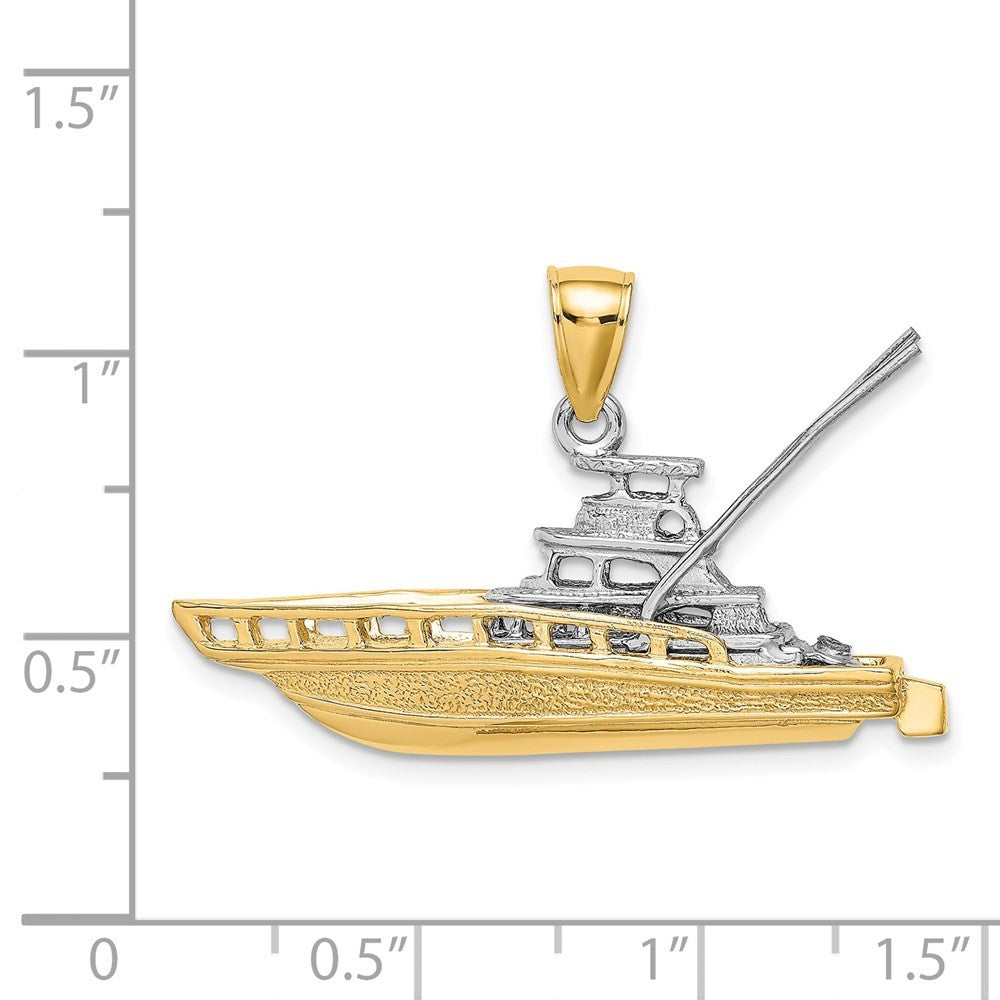 14k Two-Tone Gold Textured 3-D Offshore Sportfishing Boat Charm
