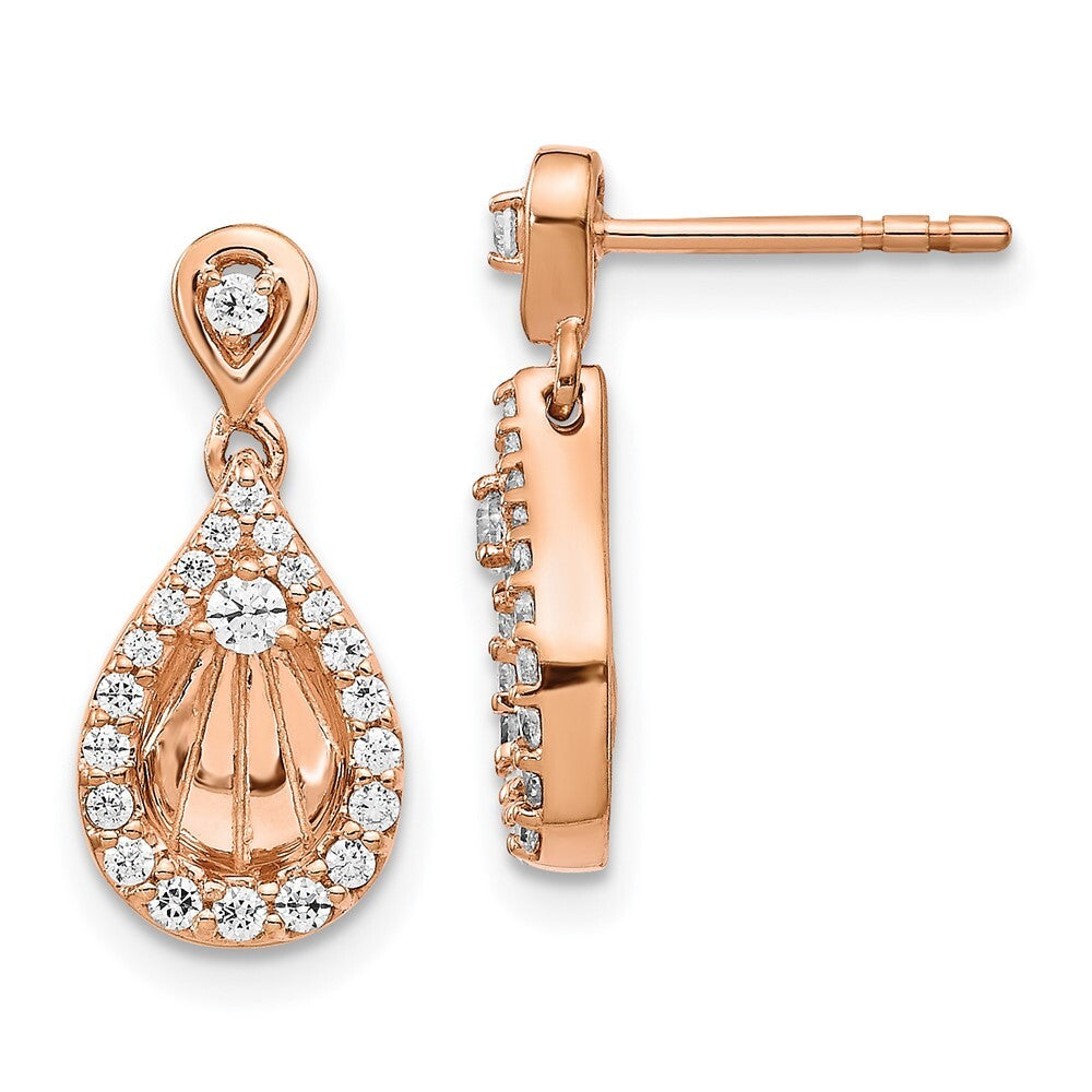 14k Rose Gold Diamond Teardrop Dangle Earrings