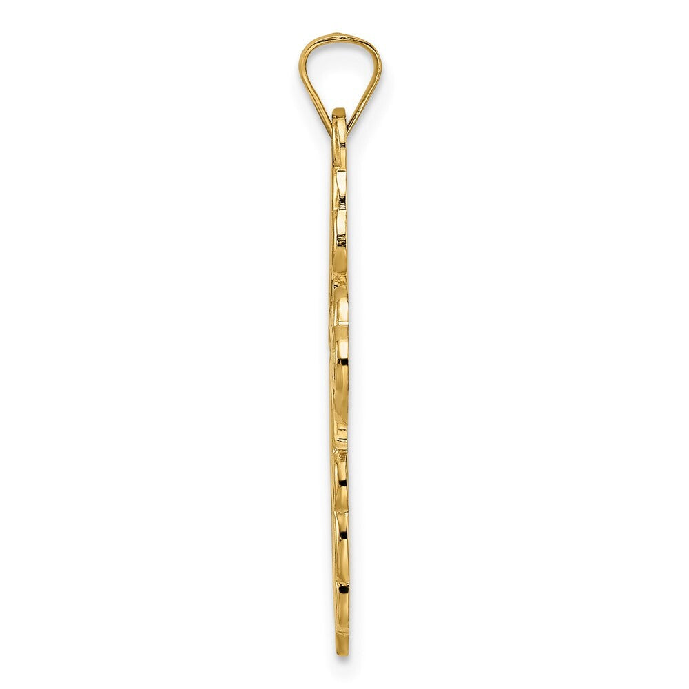 14k Yellow Gold Polished Eastern Orthodox Blue Enamel Solid Cross Pendant