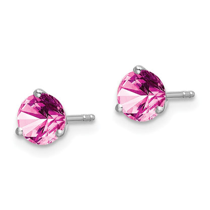 14k White Gold Round Created Pink Sapphire Stud Earrings Gift for Women