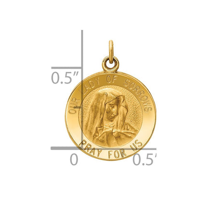 14k Yellow Gold Our Lady of Sorrows Medal Charm Pendant for Women