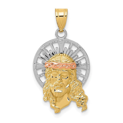 14k Tri-Color Gold Tri-color Diamond-cut Christ Charm Pendant for Women