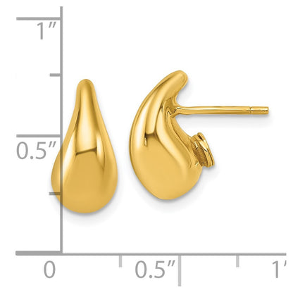 14k Yellow Gold Polished 3D Tear Drop Stud Earrings Gift for Women