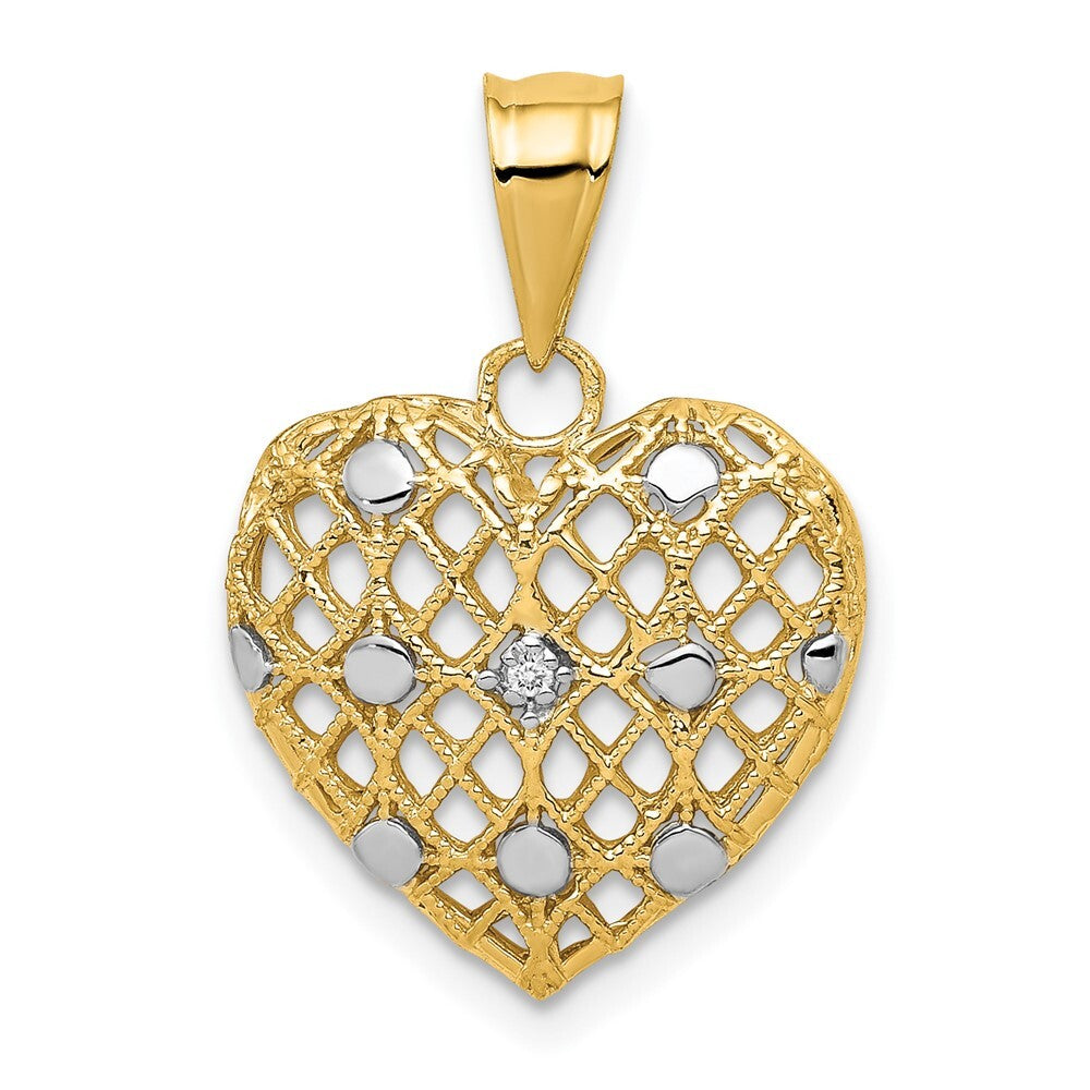 14k Yellow Gold and White Rhodium 1/2pt Diamond Heart Pendant for Women