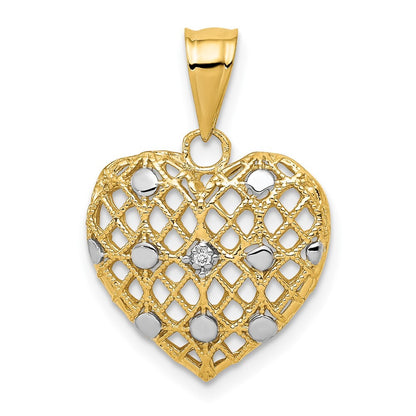 14k Yellow Gold and White Rhodium 1/2pt Diamond Heart Pendant for Women
