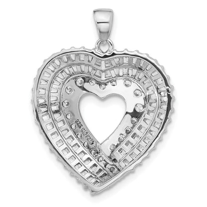 Sterling Silver Rhodium-plated Cubic Zirconia Heart Pendant