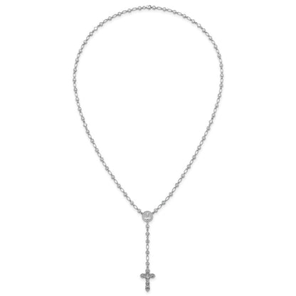 Sterling Silver Polished Round Cubic Zirconia 25.25in Rosary Necklace