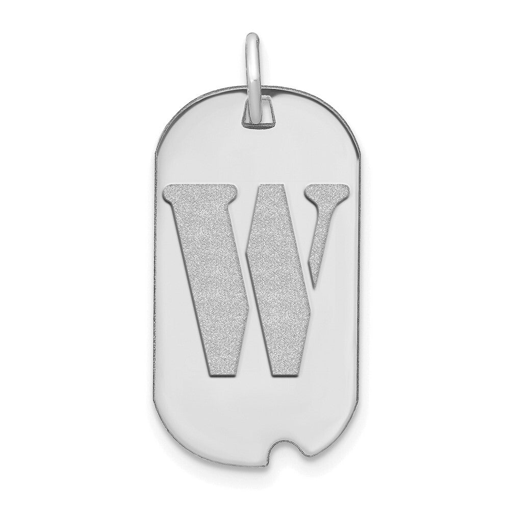 14k White Gold Polished Letter W Initial Dog Tag Pendant for Women
