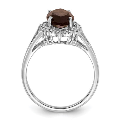 Sterling Silver Rhodium Smoky Quartz Diamond Ring Size 7