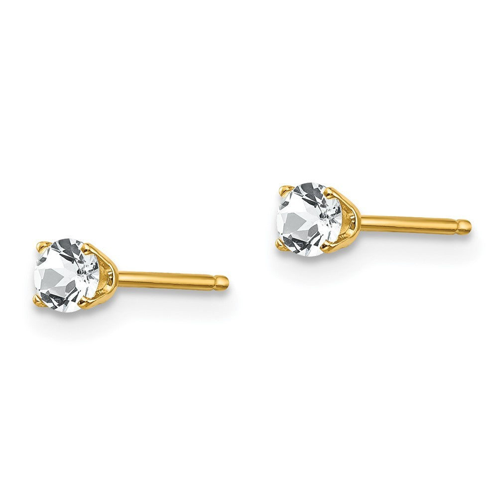 14k Yellow Gold 3mm April/ White Topaz Post Earrings