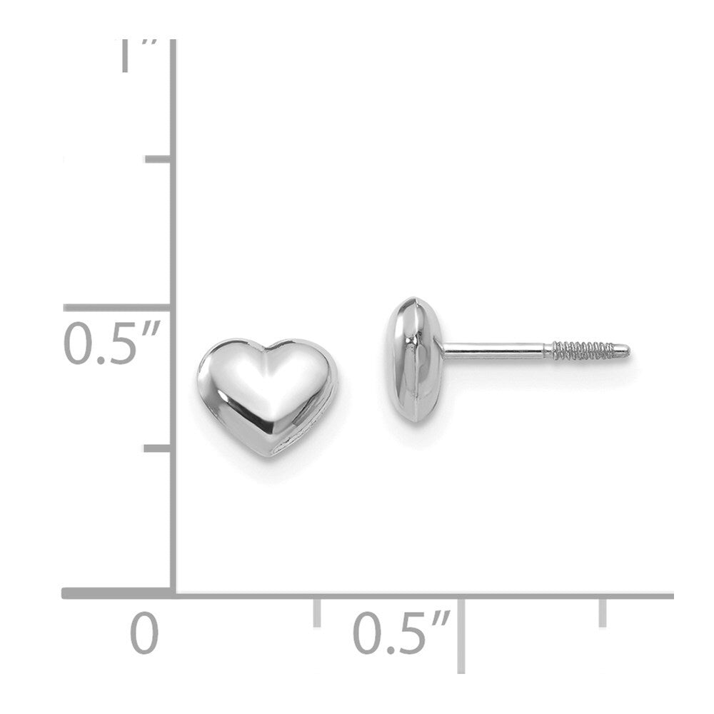 14k White Gold Puff Heart Stud Earrings Gift for Women