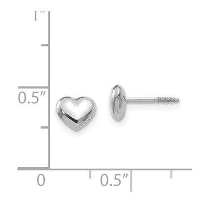14k White Gold Puff Heart Stud Earrings Gift for Women